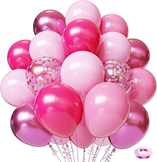 Pink Balloons, 50pcs 12 inch Chrome Pink Deep Light Pink Balloons for Girls Princess Theme Party Supplies Birthday Baby Shower Party Decorations