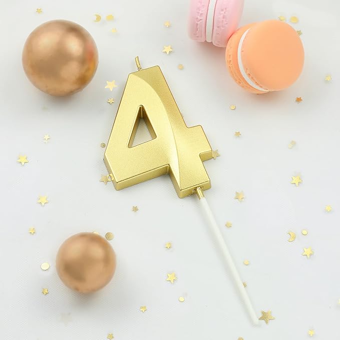 2.76 Inch Diamond Gold 4 Number Birthday Candles, Gold and Cake Number Candles for Party Celebration