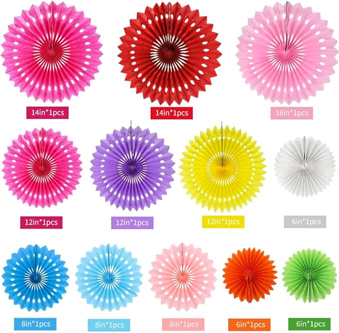 BEISHIDA Rainbow Tissue Hanging Honeycomb Round Paper Fans Decoration Set for Birthday Bridal Baby Shower Bachelorette Wedding Photo Booth Backdrops Anniversary Paper Party Supplies(12 Packs)
