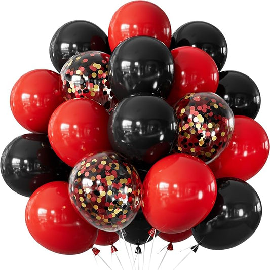 Red and Black Balloons - 12 Inch Red Black Latex Balloons Glitter Confetti Balloon Party Balloon for Graduation Racing Car Poker Card Casino Party Decorations, Birthday Wedding Party Supplies