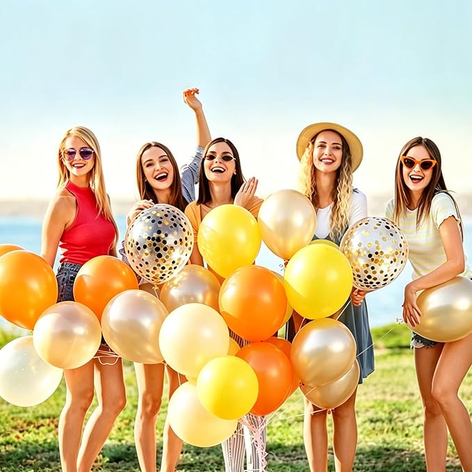 Light Yellow Balloons and Mustard Yellow Balloon, 60 Pcs 12 Inch Latex Balloons Gold Confetti Balloon with 1 Ribbon, Golden Balloon for Birthday Wedding Bridal Shower Party Decorations
