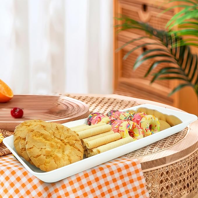 Serving Tray Platter Rectangle, 2 Pcs Long Narrow Food Tray for Veggie Fruit Snack Dessert, Plastic White Food Trays for Party Supplies Display, Rectangular Platters for Serving Food, BPA Free