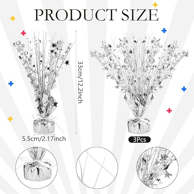 Crowye 6 Pcs Metallic Foil Spray Centerpiece Party Star Decoration Table Decor for Birthday Wedding Graduation Bachelorette Spring Party Holiday(Silver,Small Star)