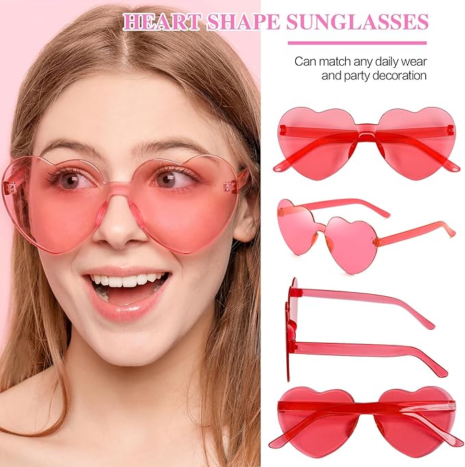 14/42 Pack Heart Sunglasses for Women, Fun Cute Rimless Transparent Candy Color Heart Glasses Party Favors