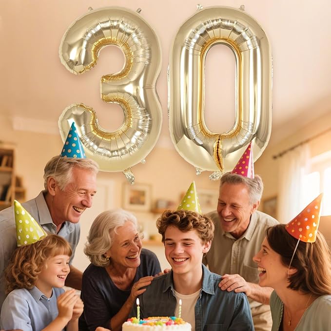 Champagne Gold Large Number 30 Balloon, 40 Inch Light Gold Foil Helium Number Balloons, Giant Mylar Number 30 Balloons for 30 Years Old Birthday Party Anniversary Decorations (Champagne Gold 30)