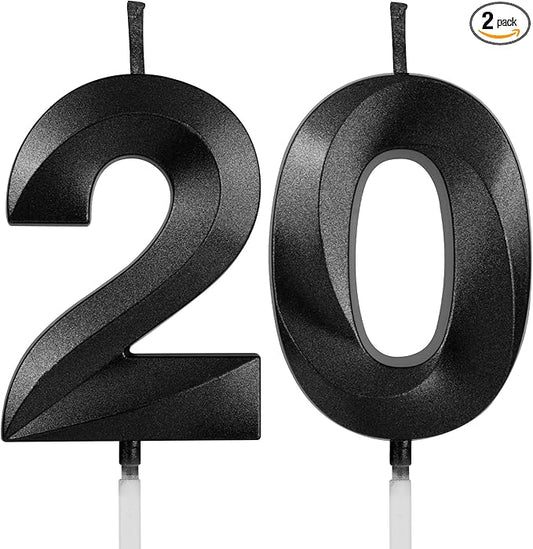 Number 20 Birthday Candles, 1.96 Inch Happy Birthday Cake Candles Cupcakes Topper Decoration for Birthday Party Wedding Anniversary Celebration Supplies (Black)