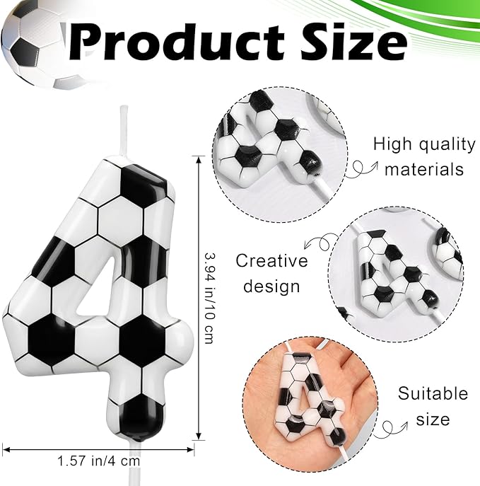 Soccer Number 4 Birthday Candle, 4th Birthday Candle Sport-Theme Cake Topper, Soccer Theme Party Decorations for Boys Girls, Party Supplies Birthday Gifts