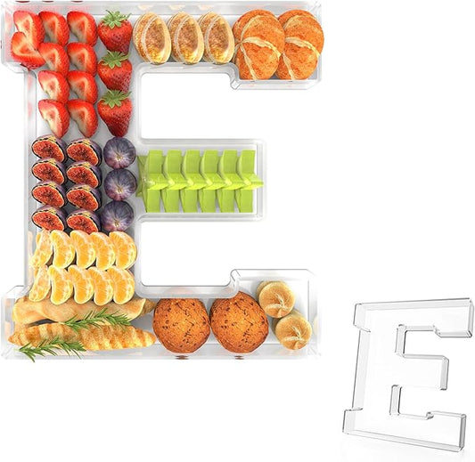 13.8" Acrylic Letter Charcuterie Tray, Charcuterie Letters Fillable Box for food, Reusable Serving Cake Candy Dish Display Tray for Birthday Anniversary Party Decoration (Letter E)