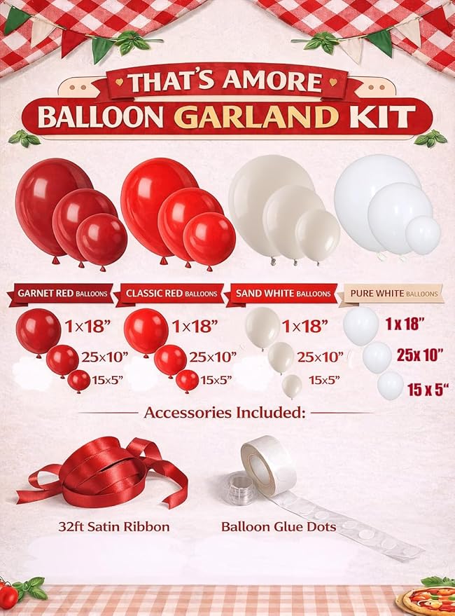 That's Amore Balloon Arch Garland Kit for Valentine’s Day Bridal Shower Bachelorette Engagement Ciao Baby Baby Shower Italian Wedding Party Decoration (Red)
