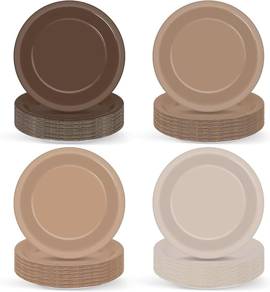 100Pcs Brown Paper Plates 9 Inch Gradient Brown Color Plates Disposable Round Dessert Plate Colored Party Tableware Solid Color Paper Plate Winter Table Decors for Birthday Gatherings Outdoor Party