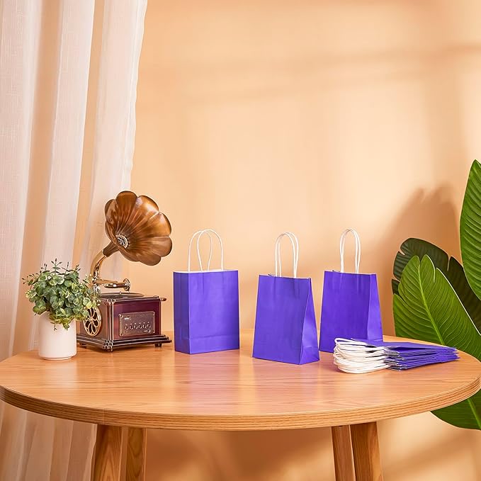 SUNCOLOR 25 Pieces Mini Goodie Bags, 5.9 x 4.7 x 2.4 Inches Small Purple Gift Bags with Handles for Party Favors Birthday Weddings