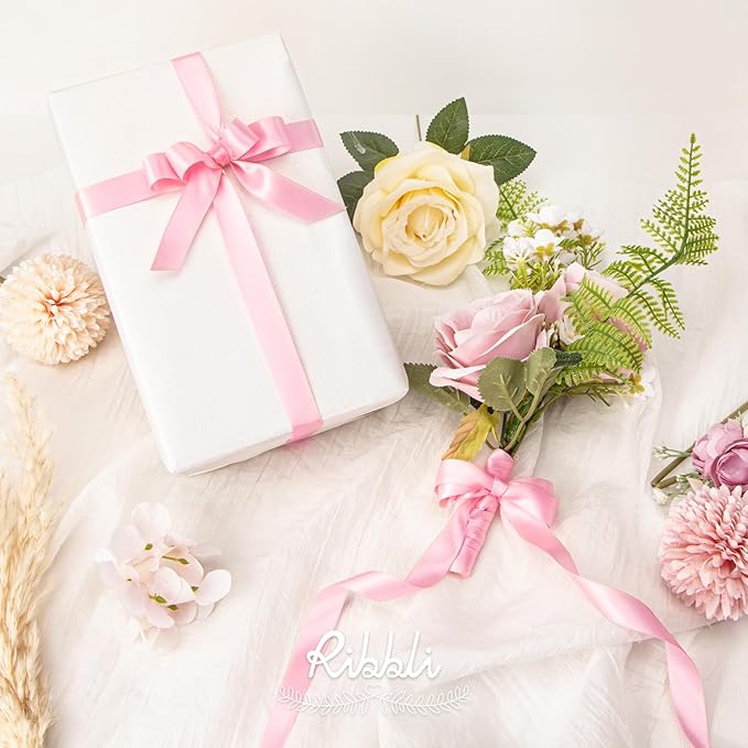 Ribbli Pink Satin Ribbon 5/8 inch x Continuous 25 Yards,Double Faced Satin Use for Craft, Gift Wrapping, Christmas Ornaments, Hair Bows, Bouquet Bows