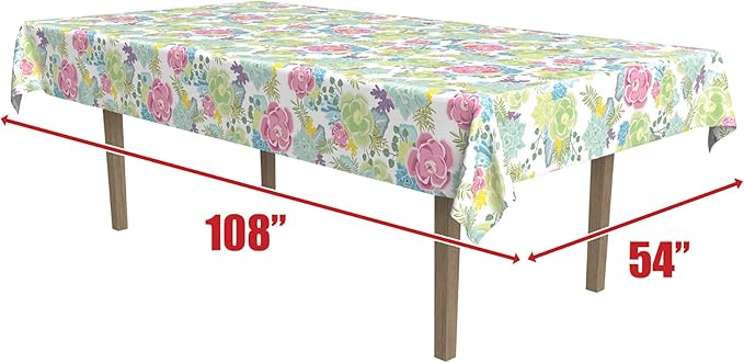 Beistle Floral Tablecovers, 54” x 108” – Plastic Table Cloth, Rectangular Tablecloth, Table Covers for Party, Summer Tablecloth, Spring Tablecloth, Flower Tablecloth, Assorted, 2 Pieces