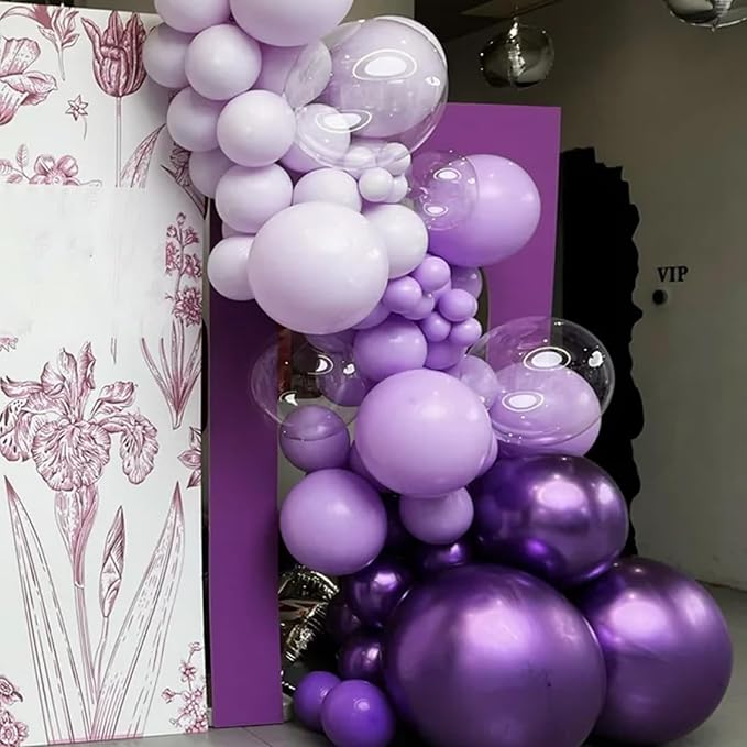 Voircoloria 90pack Metallic Purple Balloons Different Size 18/12/10/5 Inch Metallic Purple Balloon Garland Arch Kit for Graduation, Wedding, Birthday, Anniversary, New Year Party Decorations
