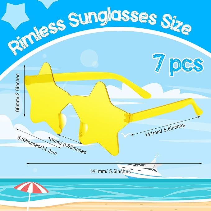 PLULON 40 Pairs Light Yellow Star Sunglasses Rimless Star Shape Sunglasses, Star Glasses Bulk Bachelorette Sunglasses Star Party Favors for Birthday Beach Kids Adult