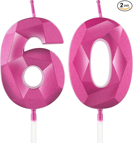 Number 60 Candles,60th Birthday Candles,Rose Happy Birthday Candle for Cake,3D Design Cake Topper Decorations for Girl Women Birthday Party Wedding Anniversary Celebration Supplies