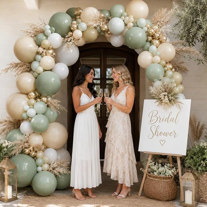 Sage Green Balloon Garland Kit, Green and White Balloon Arch Kit Olive Green White Gold Champagne Party Balloons Lime Green Beige Latex Balloons for Baby Shower Birthday Jungle Safari Party Decoration