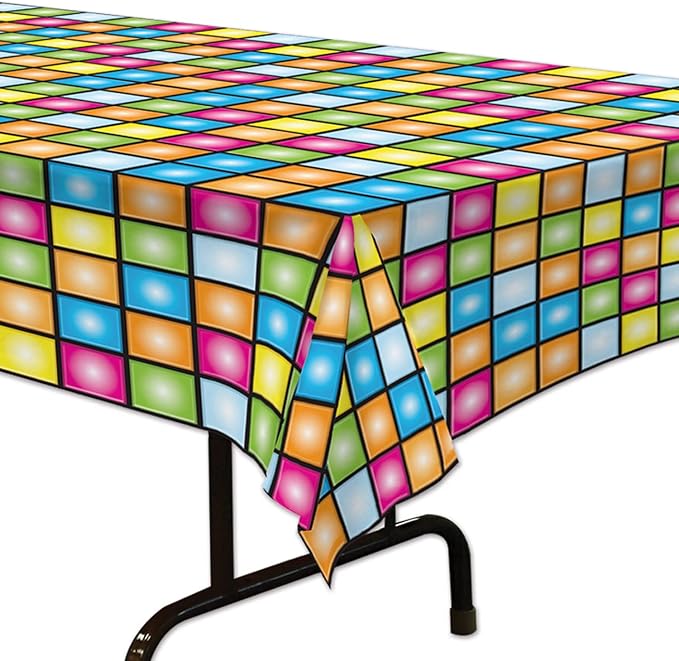 Beistle Pack of 2 Multicolored Disco Rectangular Plastic Tablecloths, 70s Themed Party Decorations, Disco Dance Party Supplies, 108" x 54"