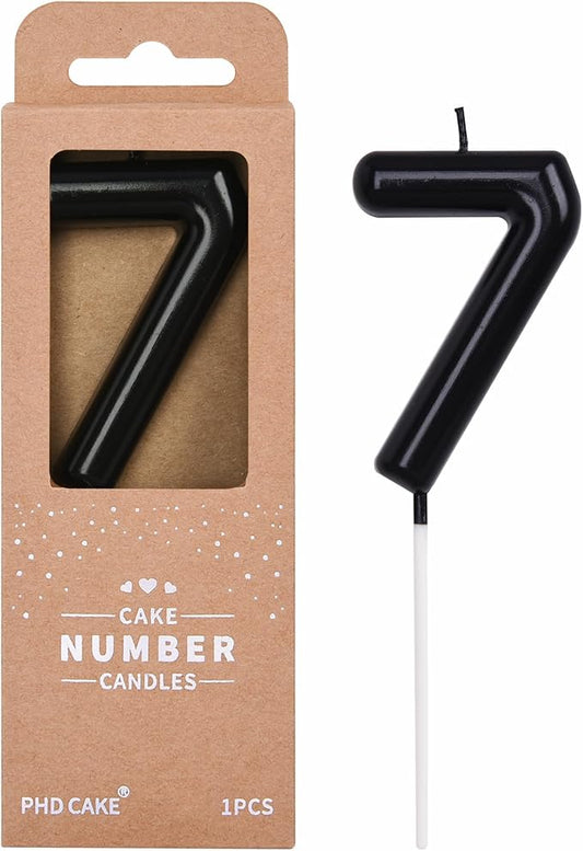 PHD CAKE 2.76 inch Classical Black 7 Number Birthday Candles, Party Celebration