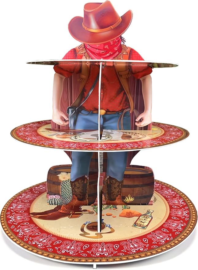 Western Cowboy Cupcake Stand Party Decorations Western Theme Birthday Cupcake Holder Cowboy Theme Cake Holder Birthday Dessert Stand for Wild West Baby Shower Party Supplies