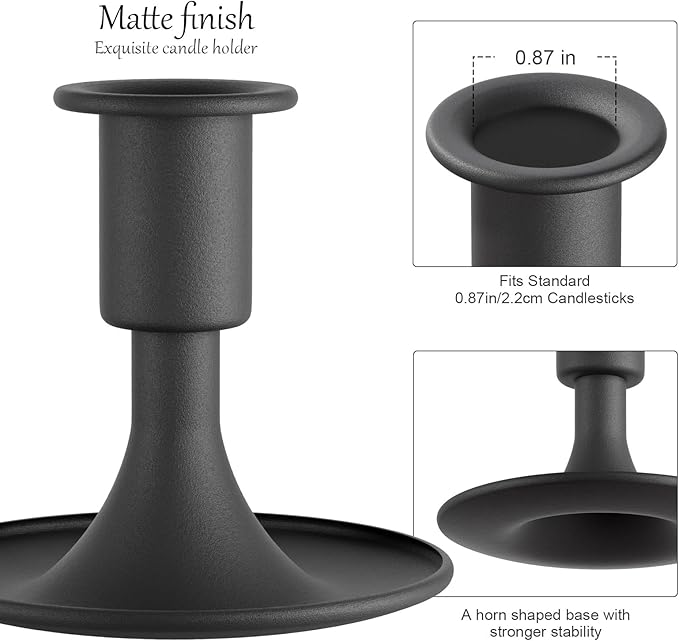Black Taper Candle Holders Set of 2, Metal Candlestick Holders for Dining Table Centerpieces and Wedding Reception, Vintage Candle Holder for Festive Mantel Decor and Home
