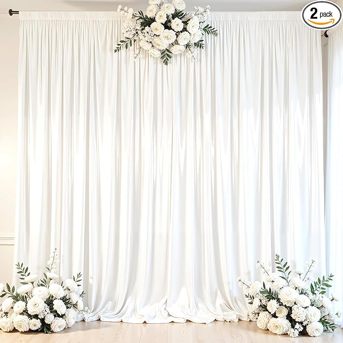 White Glitter Satin Backdrop Curtain for Parties 10x10FT Shimmer Photo Backdrop Drapes Non-Wrinkle Sparkle Drapes for Backdrop,Back Drop Cloth for Wedding Baby Shower Birthday Christmas Decorations