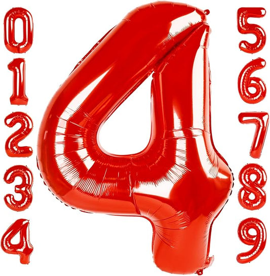 40 Inch Large Numbers Balloon, 4 Red Ballon for 4th 14 40 44 Birthday Party, Balloon 4 Number for Graduations Wedding Supplies