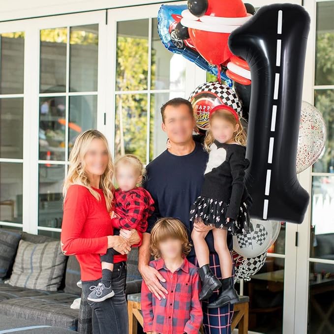 TONIFUL Race Car Black Balloons Car Birthday Party Supplies,40 Inch Giant Jumbo Helium Foil Mylar Big Number 1 Digital 1 Balloons for Boy's Birthday Party Truck Race Car Theme Party Decorations