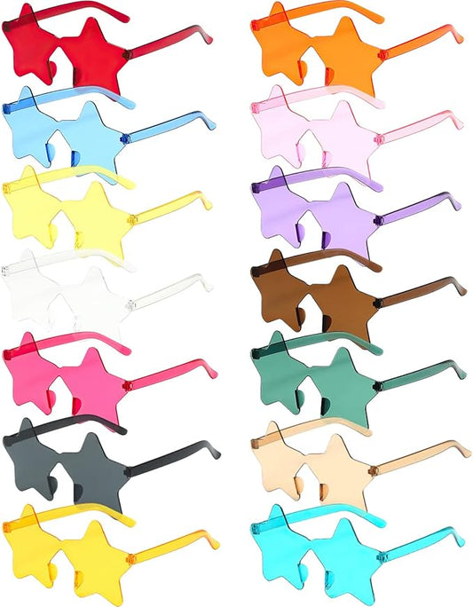 14 Pairs Star Shaped Rimless Sunglasses Frameless Star Sunglasses Transparent Candy Color Glasses Tinted Eyewear Bachelorette Party Favors Photo Booth Props, Aircraft Box Well Packaged,14 Colors