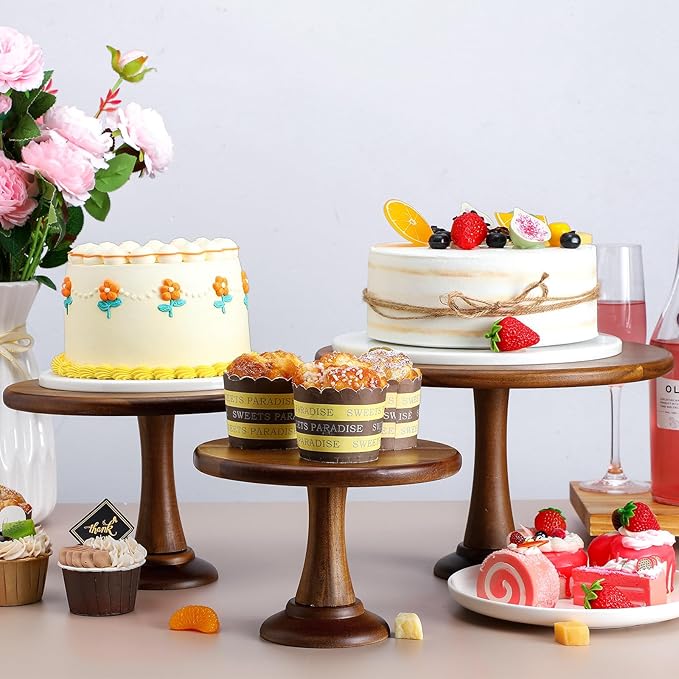 Umigy Set of 6 Rustic Cake Stand, 8" 10" 12" Acacia Wooden Farmhouse Cake Stands Heavy Duty Cupcake Stands, Round Dessert Table Display Set for Wedding Baby Shower Birthday Party Christmas Celebration