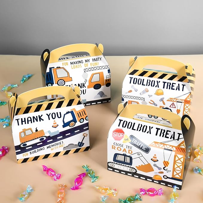 DjinnGlory 36 Pack Cute Construction Party Favor Treat Boxes, Small Gable Boxes for Kids Parties Giveaways and Small Business 6.18x3.58x3.39 Inches