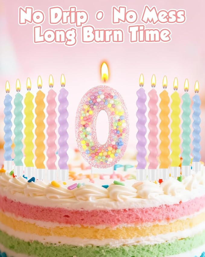 Birthday Candles for Cake, Macaron Number Candles, Cake Candles with Greeting Card for Birthday Party Wedding Anniversary Celebrations (0 Candle)