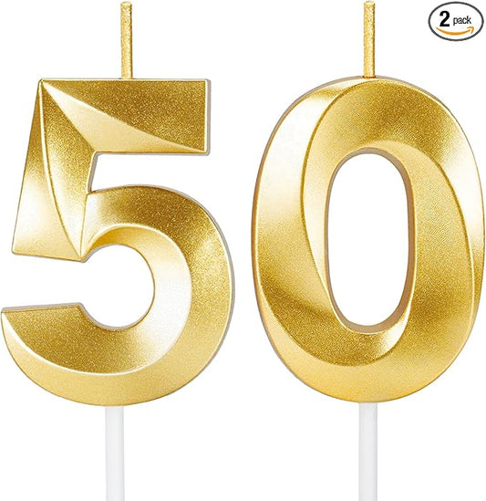 50th Birthday Candles for Cake,Gold Number Candles for Happy Birthday Cake Toppers,Birthday Decorations for Her Him Party Anniversary Wedding