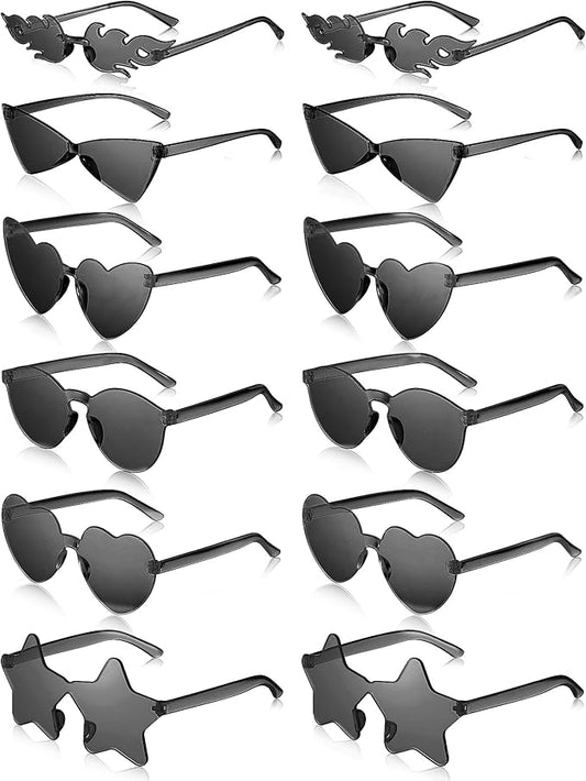 Kanayu 12 Pcs Mixed Style Rimless Sunglasses Retro Party Favors Eyewear for Bachelor Party Photoshoot Costume Accessories