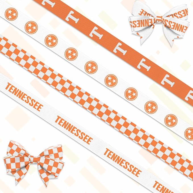 Hying 4 PCS Tennessee Ribbons for Crafting, 3/8" Width Orange White Grosgrain Ribbons Buffalo Plaid Ribbon Tennessee Letters Craft Ribbons for Gift Wrapping DIY Sports Birthday Decorations-20 Yards