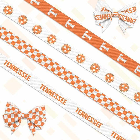 Hying 4 PCS Tennessee Ribbons for Crafting, 3/8" Width Orange White Grosgrain Ribbons Buffalo Plaid Ribbon Tennessee Letters Craft Ribbons for Gift Wrapping DIY Sports Birthday Decorations-20 Yards