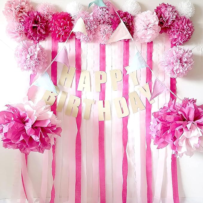 CC wonderland zone 6 Rolls Pink Purple Crepe Paper Streamers for Bachelorette Baby Shower Girl Birthday Party Decorations-4.5CMx25M