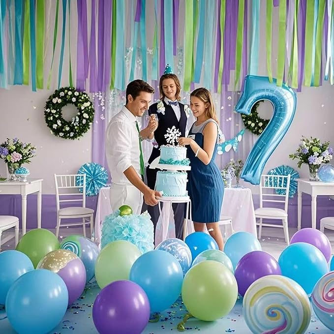 Purple Green and Blue Crepe Paper 6 Pcs Streamers for Party Decorations, Birthday Wedding DIY Crafts, Gift Wrapping Supplies
