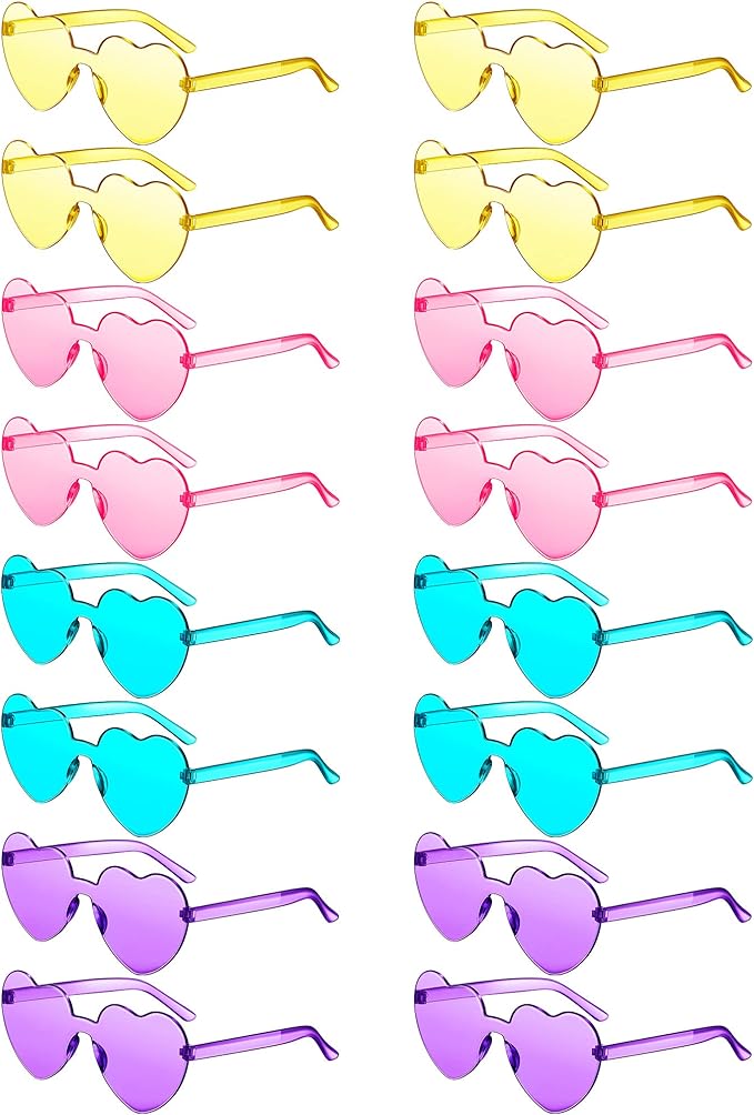 Colzzy 16 Pair Heart Shaped Sunglasses Bulk Witch Birthday Party Sunglasses Candy Color Eyewear for Party Women
