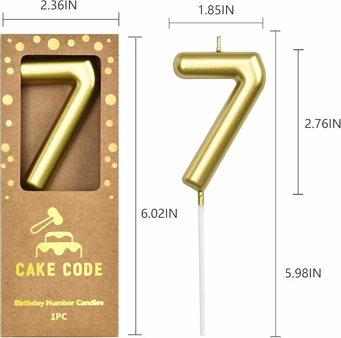 2.76 Inch Classical Gold 7 Number Birthday Candles, Gold and Cake Number Candles for Party Celebration