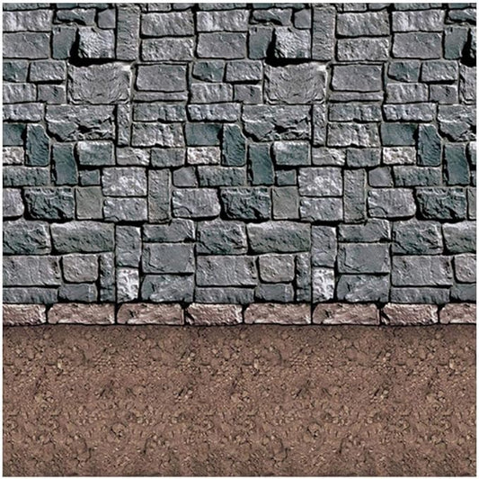 Beistle Stone & Dirt Floor Wall Backdrop, 4’ x 30’ – Medieval Party Decorations, Medieval Decor Background, Photo Backdrop, Easy to Adhere Wall Covering, Stone Backdrop, Halloween Party Decorations