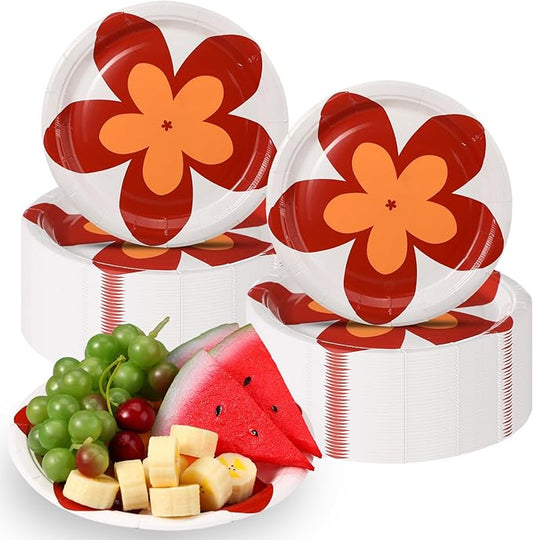 Zhehao 50 Pcs Hawaiian Paper Plates 7 Inch Aloha Luau Disposable Party Plates Tropical Luau Party Decorations Summer Hawaiian Decorations for Birthday