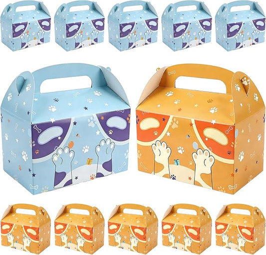 24 Pcs Dog Paw Print Party Favor Treat Boxes, 6.3"x3.7"x3.7" Paper Candy Cookie Snack Goodie Gift Boxes with Handle for Kids Birthday, Baby Shower, Classroom Activities Valentine's Day