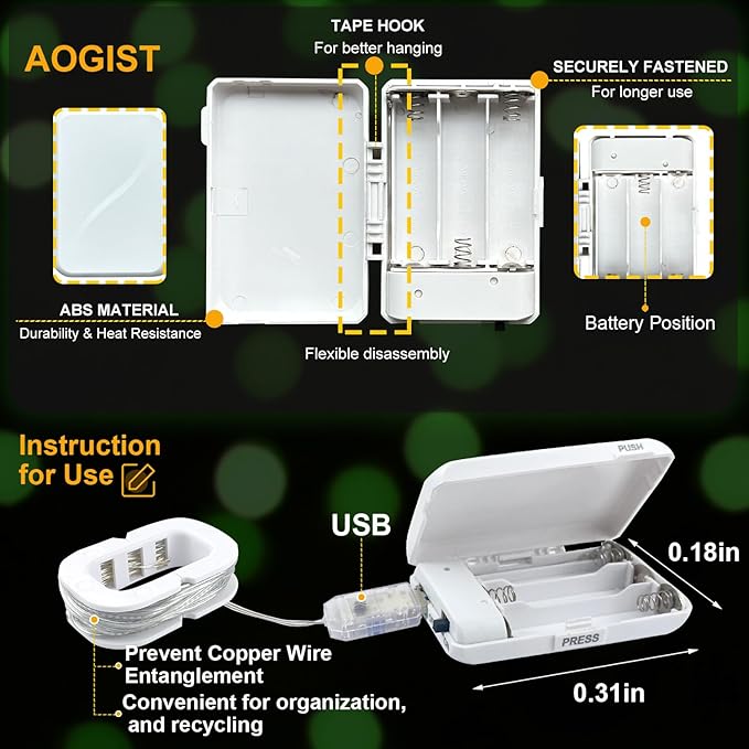 Aogist 2 Pack-50LED Fairy Lights 16ft Dual Power(USB/Battery) with Remote & Timer, 8 Modes Flexible Copper Wire Waterproof String Lights for Outdoor Christmas Wedding Bedroom Party Decor,Green