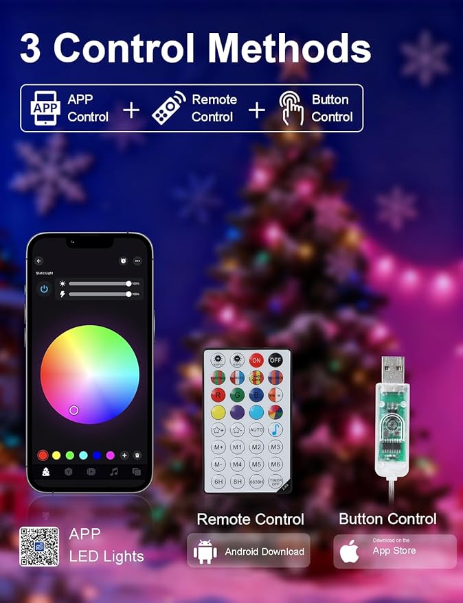 echosari Christmas String Lights, 200 LED 66Ft Color Changing Smart String Lights with App, Music Sync for Bedroom Party Trees Decor (Dark Green Wire)