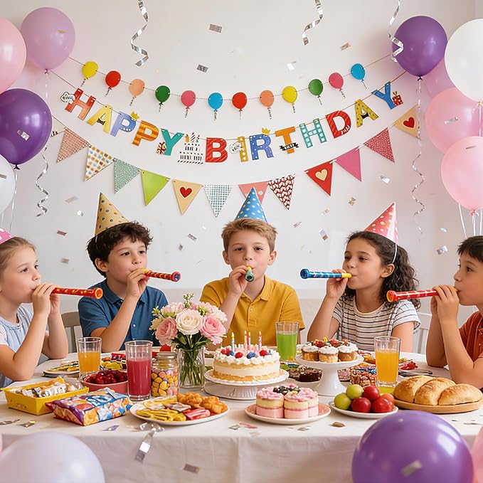 Colorful Happy Birthday Banner, Birthday Decorations Hanging Birthday Sign with Balloon Letter Triangle Bunting Flags, Rainbow Hanging Garland for Women Kids Baby Shower Party Supplies