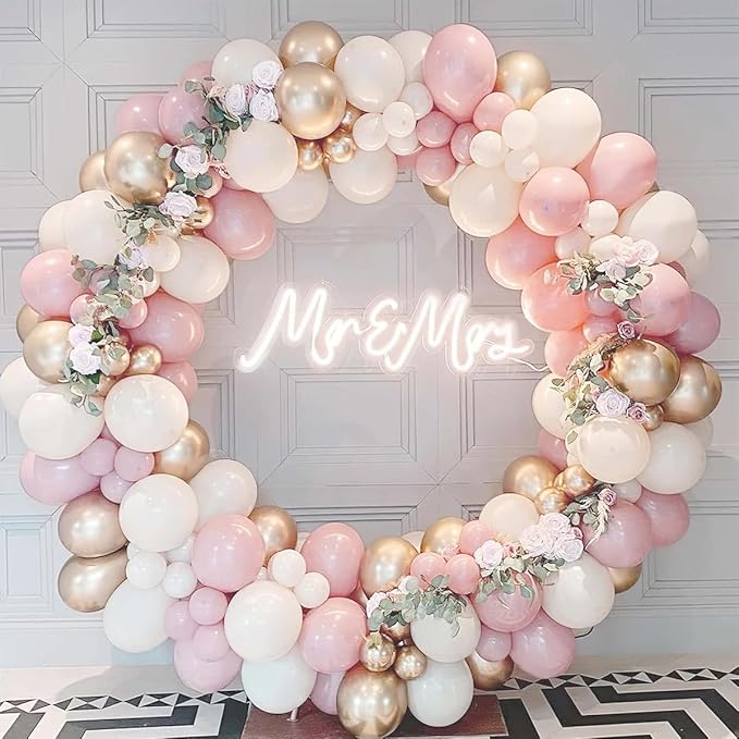 Dusty Pink and Gold Balloons, 60PCS Double Stuffed Pearl Blush Pink Balloons, 12 Inch Apricot Champagne Gold Clear Balloons Helium for Women Girls Boho Birthday Wedding Bridal Shower Party Decorations