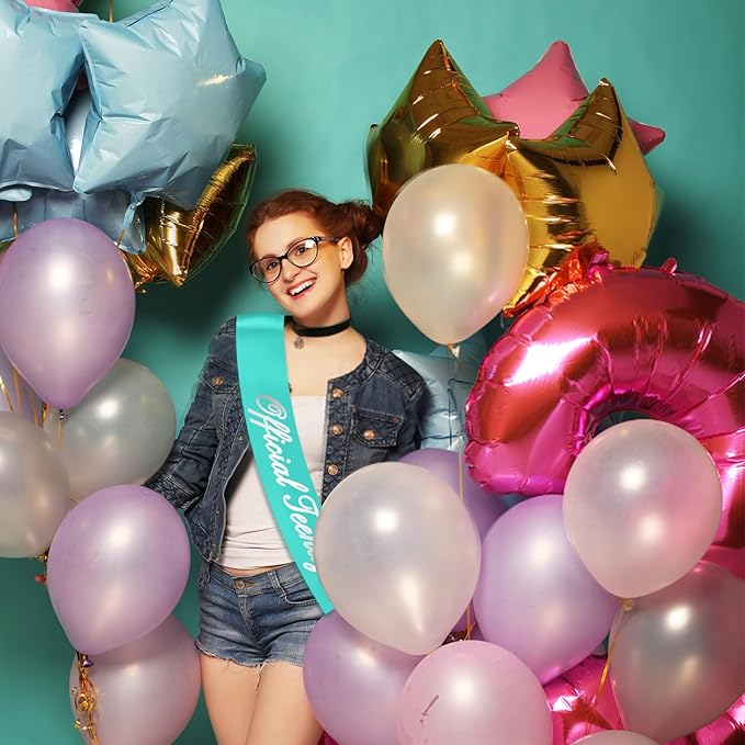 13th Birthday Sash, 'Official Teenager' Teal Silver Foil Sash for Girls' 13th Birthday Party Decorations, Ideal Girls' Gift