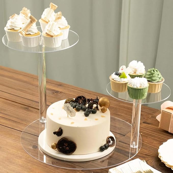 Efavormart 23" Clear 3-Tier Plastic Spiral Pedestal Dessert Display Riser, Round Cupcake Cake Stand