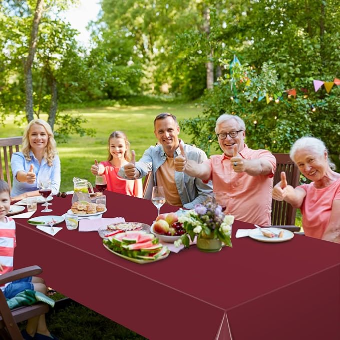 3Pcs Burgundy Tablecloth,Disposable Plastic Tablecloths,Waterproof Wine Red Rectangle Table Cover for Graduation Birthdays Weddings Anniversary Party Decorations,54 x 108 Inch